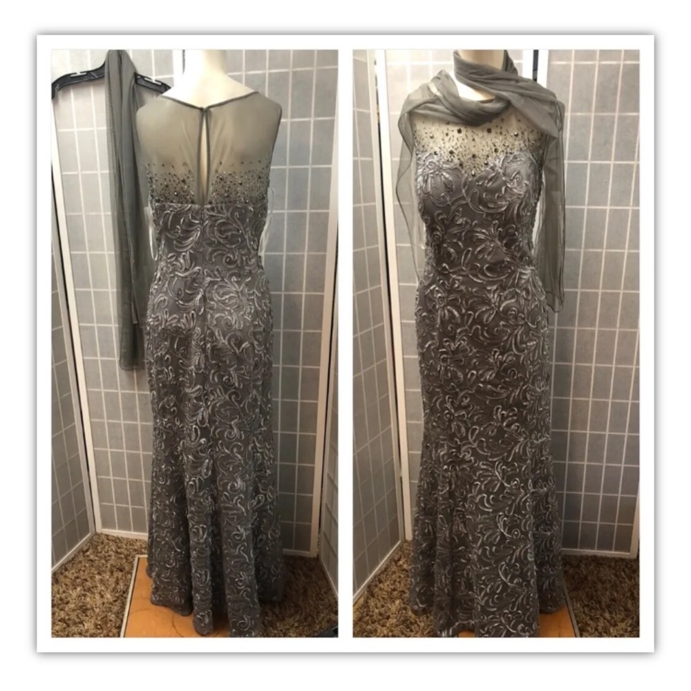 Ignite Evening, Gown,long,Gray,with scarf,size14.: